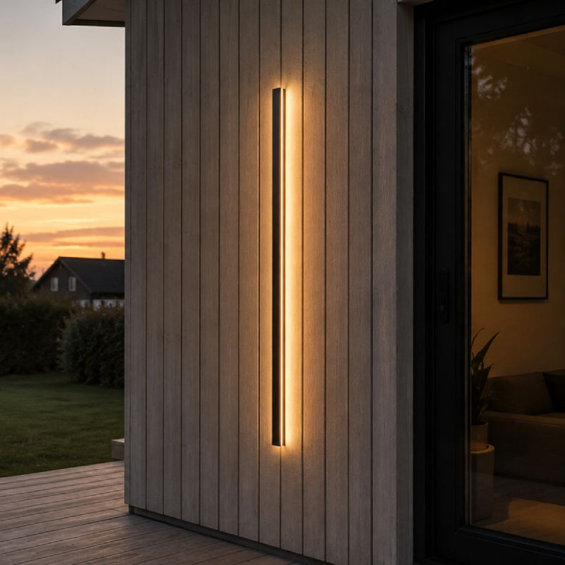 Funkis black outdoor wall light with modern Scandinavian design and integrated LED lighting by Lights of Scandinavia.