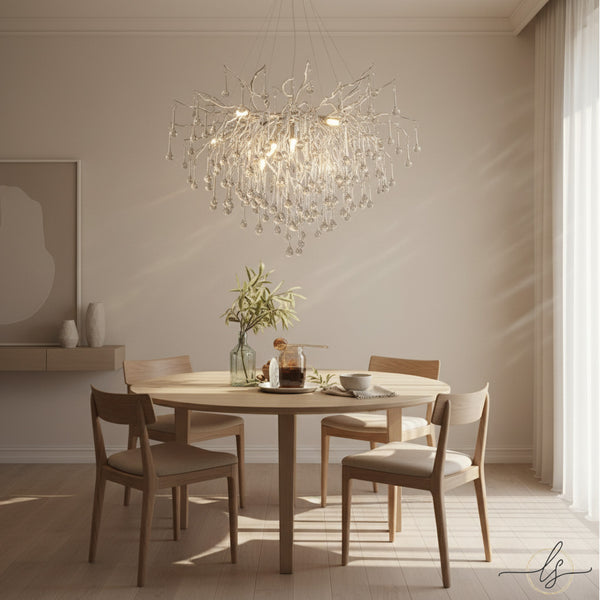 Semiflush mount LED crystal chandelier with G9 bulbs, K9 crystals, gold or silver frame, lighting coverage 12–35 m²