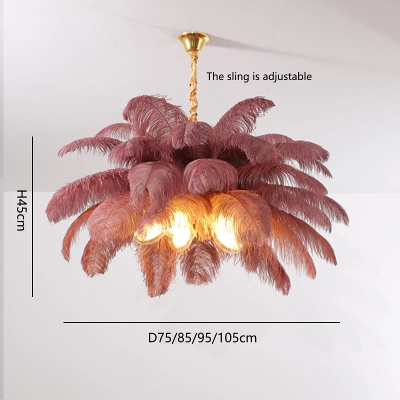 Eirlys Nordic Creative Feather Chandelier with Iron and Feather Accents, G9 LED Bulbs, Ideal for Living Room, Dining Room, and Bedroom Home Decor.